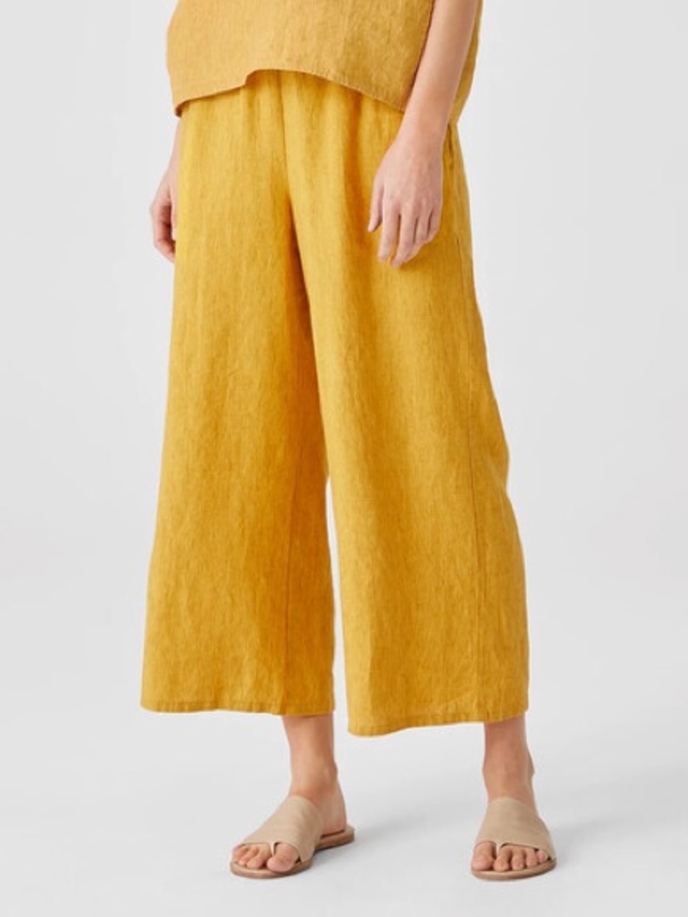 Eileen Fisher 100% Organic Linen Wide Leg Crop Pants Marigold Yellow Gold Medium